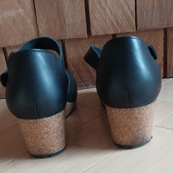 Papillio Black Leather Wedge Mules - Picture 6 of 15